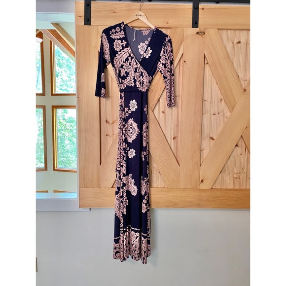 Pinkblush Maternity Navy & Pink Baroque Maxi Dress - Picture 2 of 4